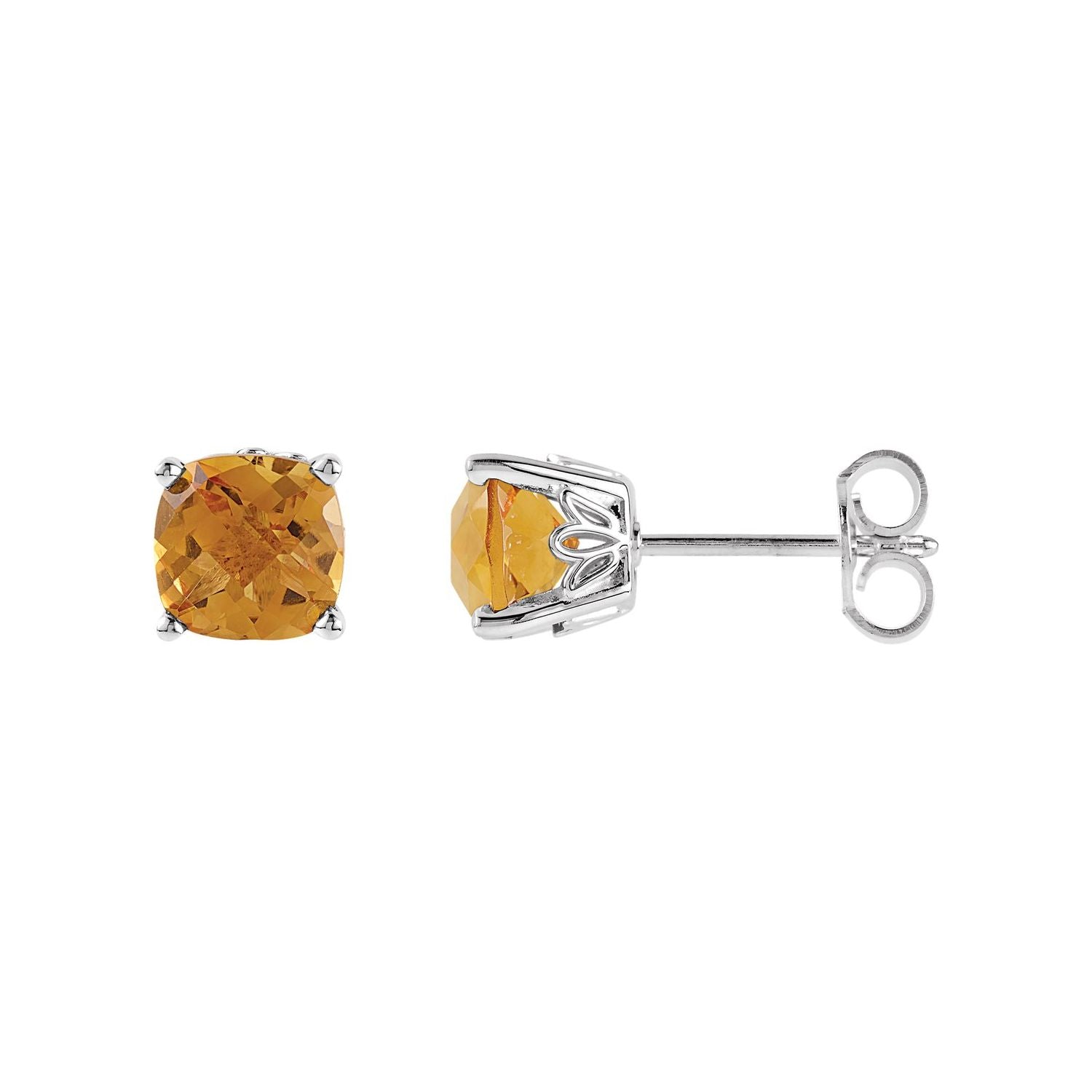 14K White Gold natural citrine cushion earrings
