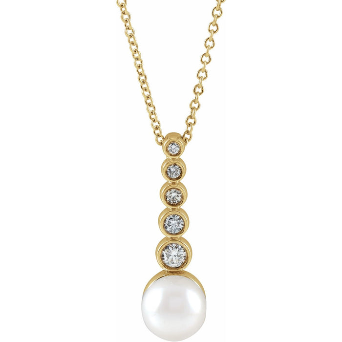 Akoya Pearl & Diamond Bar Necklace in 14K Yellow Gold
