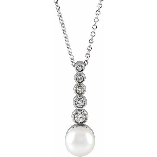 akoya pearl & diamond bar necklace in 14k yellow gold