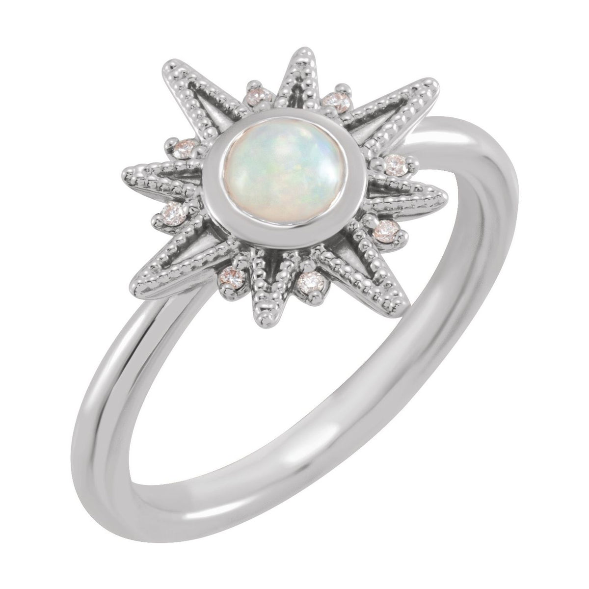 Ethiopian Opal & Diamond Star Ring in 14K White Gold - natural opal