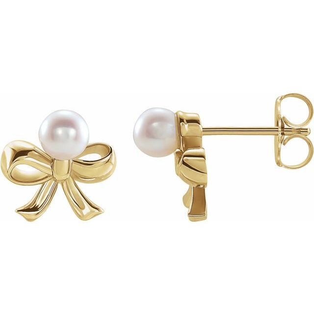 akoya pearl bow earrings in 14k yellow gold