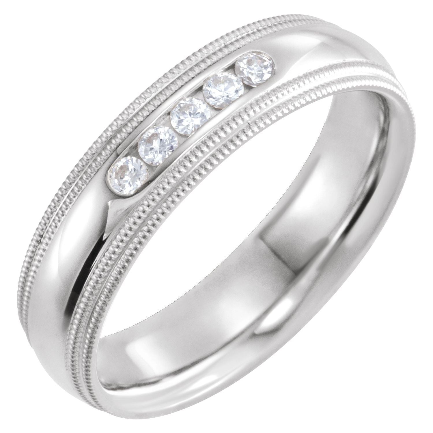 White Gold milgrain-edged channel men's natural diamond wedding band, 0.20 ctw round diamonds