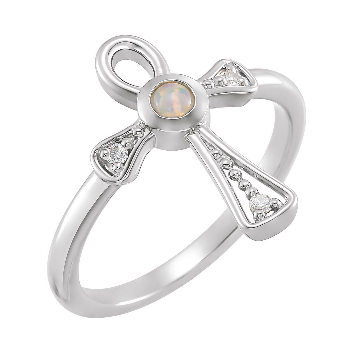 Ethiopian Opal & Diamond Ankh Ring in 14K White Gold - natural opal