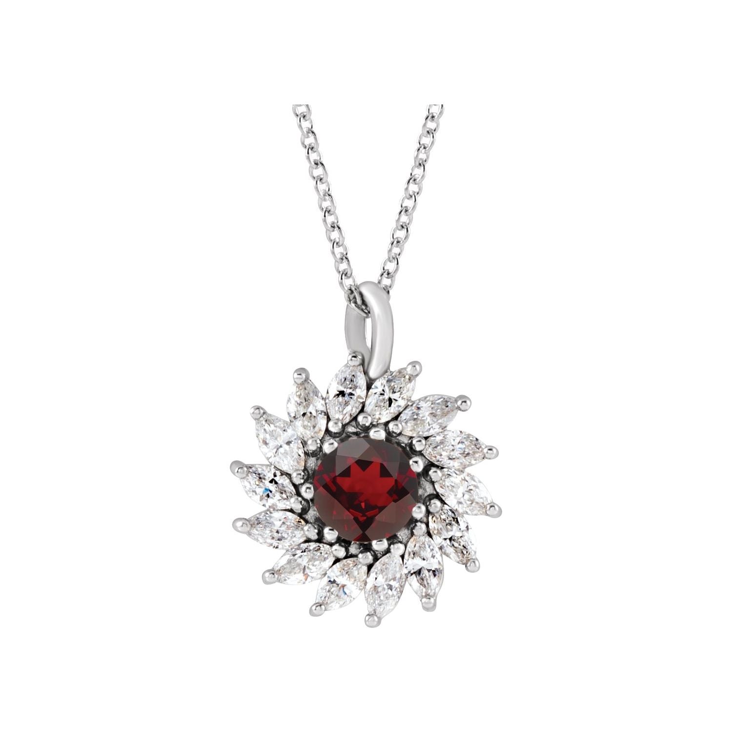 Mozambique garnet halo necklace, 14K White Gold