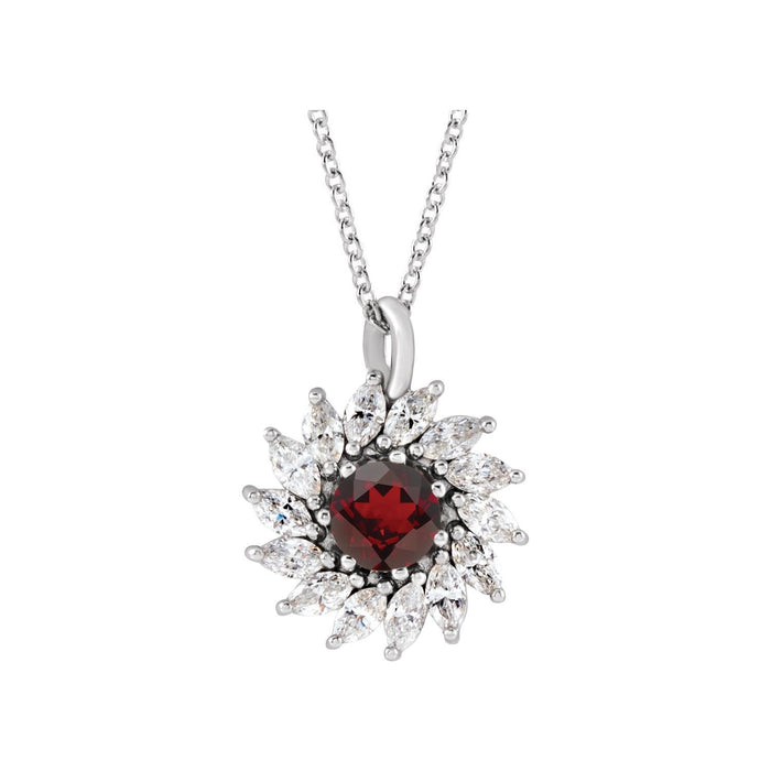 Mozambique garnet halo necklace, 14K White Gold