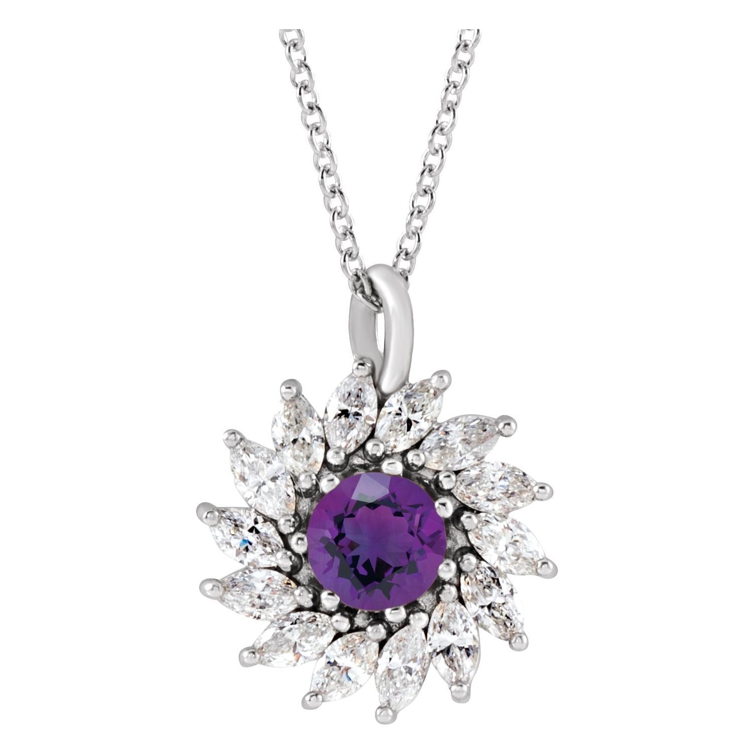amethyst diamond statement halo pendant, 14K White Gold