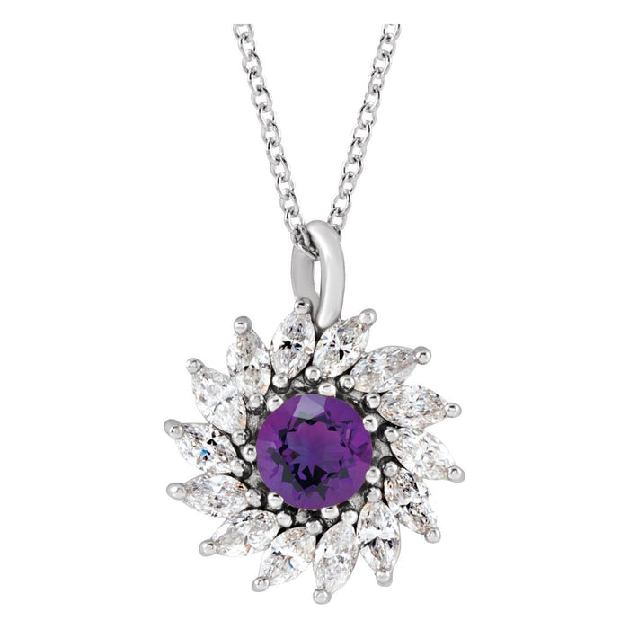 amethyst diamond statement halo pendant, 14K White Gold