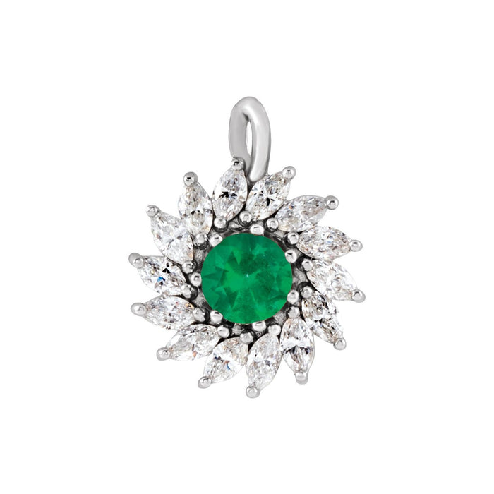14K White Gold lab-grown oval emerald and diamond halo necklace