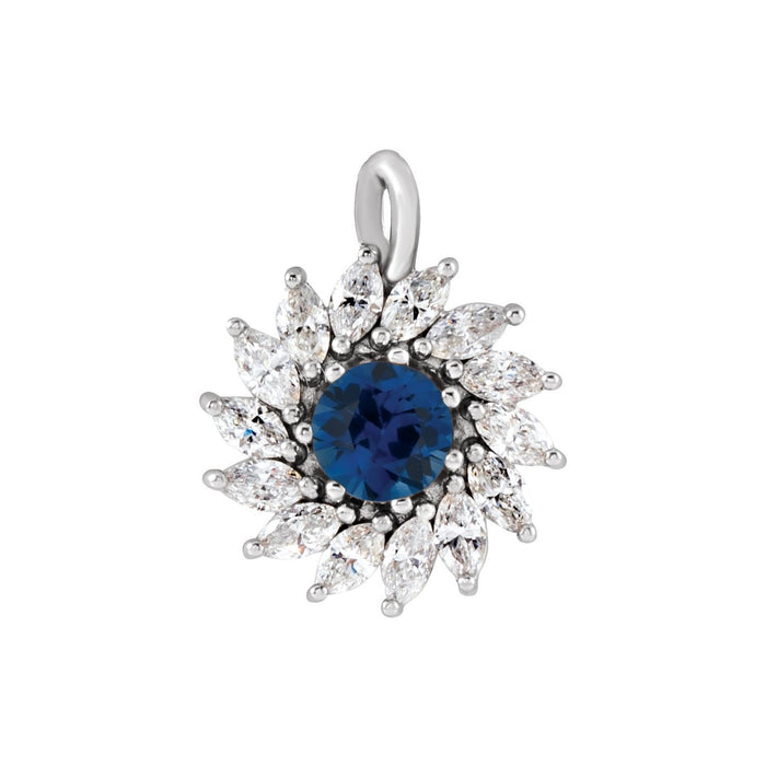 14K White Gold natural blue sapphire blue sapphire diamond halo pendant