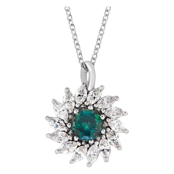 Lab-Grown Alexandrite & Diamond Halo Pendant
