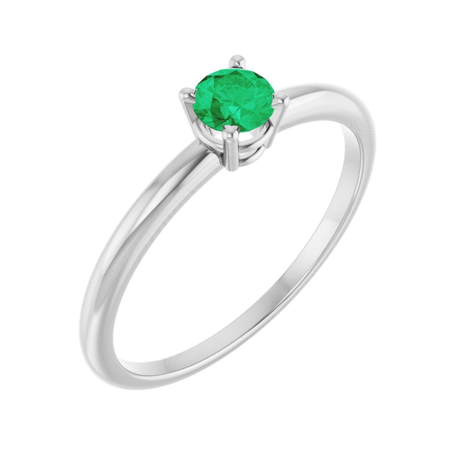 Natural Emerald Solitaire Ring in 14K White Gold