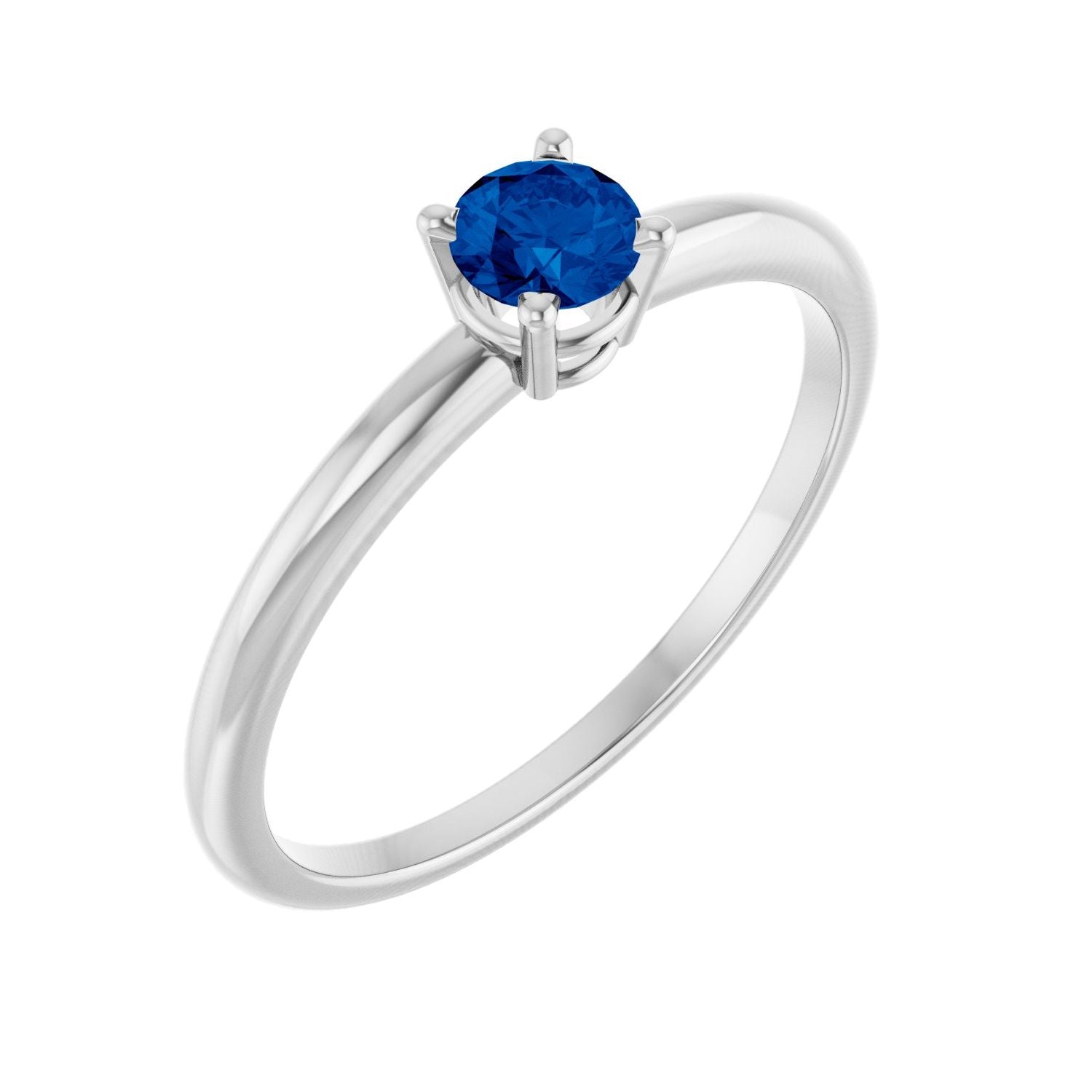 Blue Sapphire Solitaire Ring in 14K White Gold