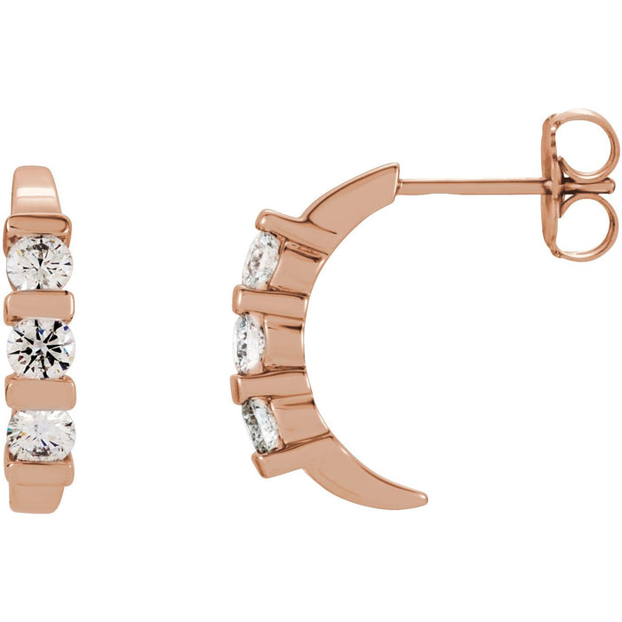 Natural Diamond J-Hoop Earrings (1/2 to 1 1/2 ct) in 14K Rose Gold