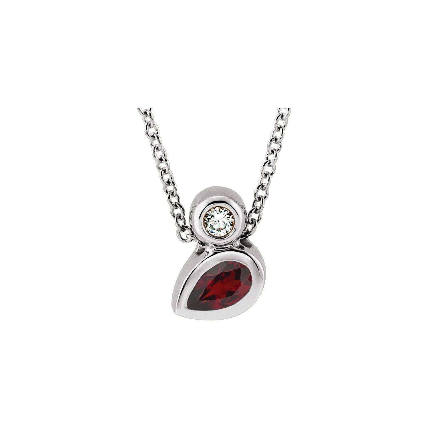 Mozambique garnet bezel drop necklace, 14K White Gold