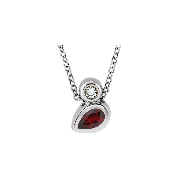 Mozambique garnet bezel drop necklace, 14K White Gold