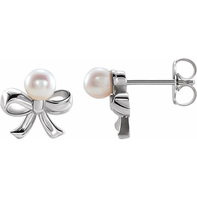 akoya pearl bow earrings in 14k white gold