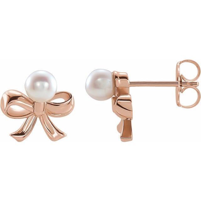 akoya pearl bow earrings in 14k rose gold