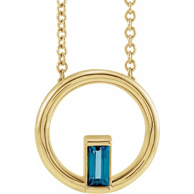 london blue topaz baguette circle necklace in 14k yellow gold