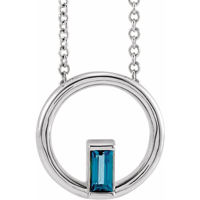 london blue topaz baguette circle necklace in 14k white gold