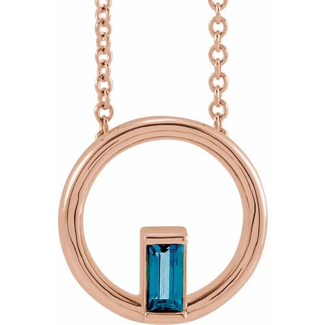 london blue topaz baguette circle necklace in 14k rose gold