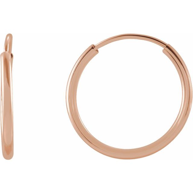 endless tube gold hoop earrings in 14k rose gold, 12 mm