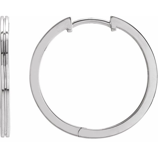 grooved huggie gold hoop earrings in 14k white gold, 20 mm