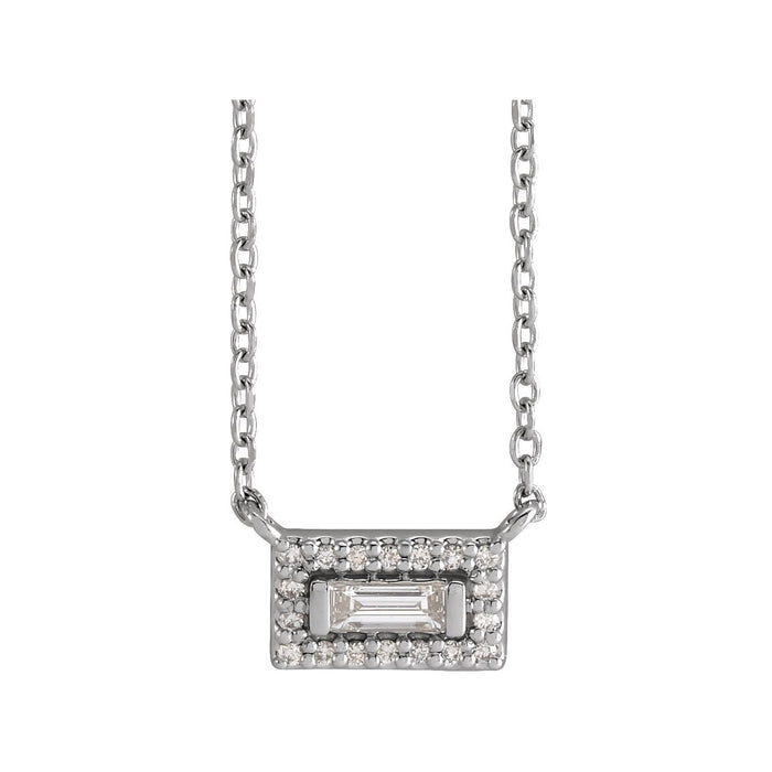 14K White Gold straight baguette natural diamond teardrop necklace pendant