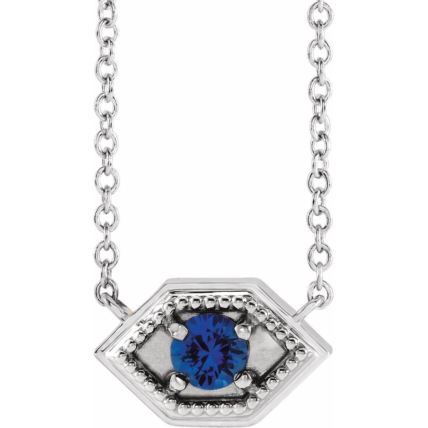 14K White Gold natural blue sapphire geometric blue sapphire pendant