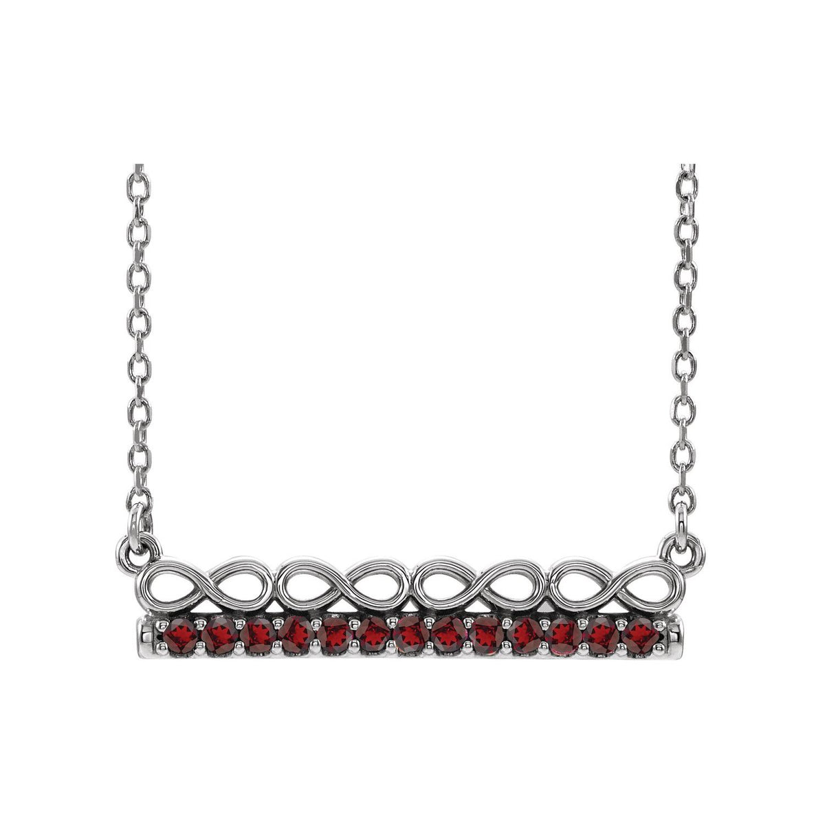 Mozambique garnet infinity bar necklace, 14K White Gold