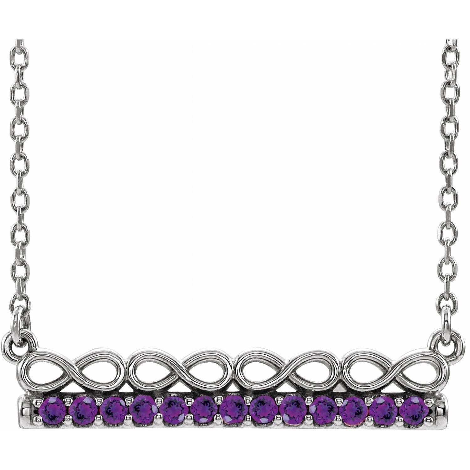 amethyst infinity bar station pendant, 14K White Gold