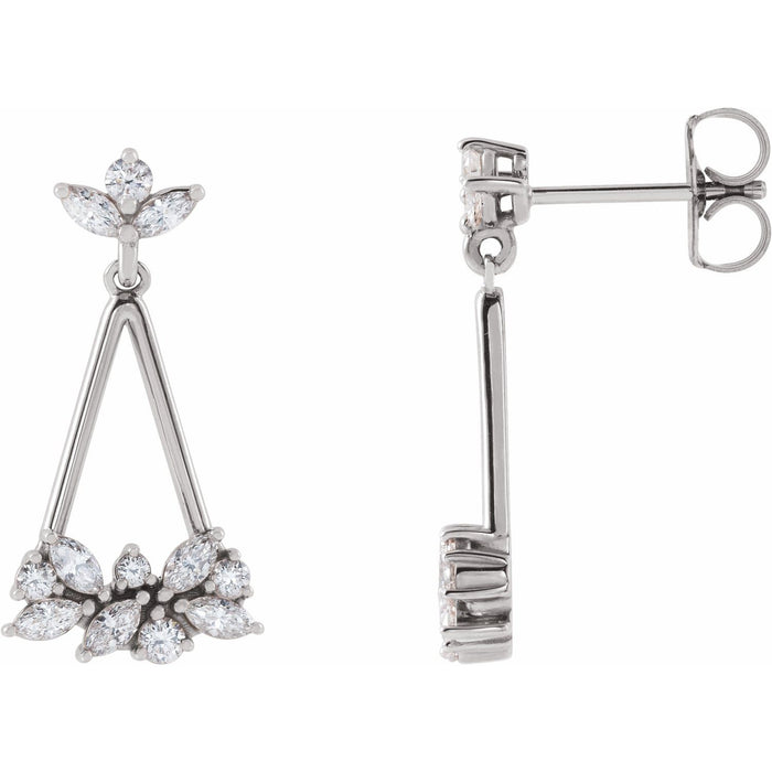 14K White Gold 5/8 ct tw Geometric Diamond Statement Cluster Earrings diamond earrings