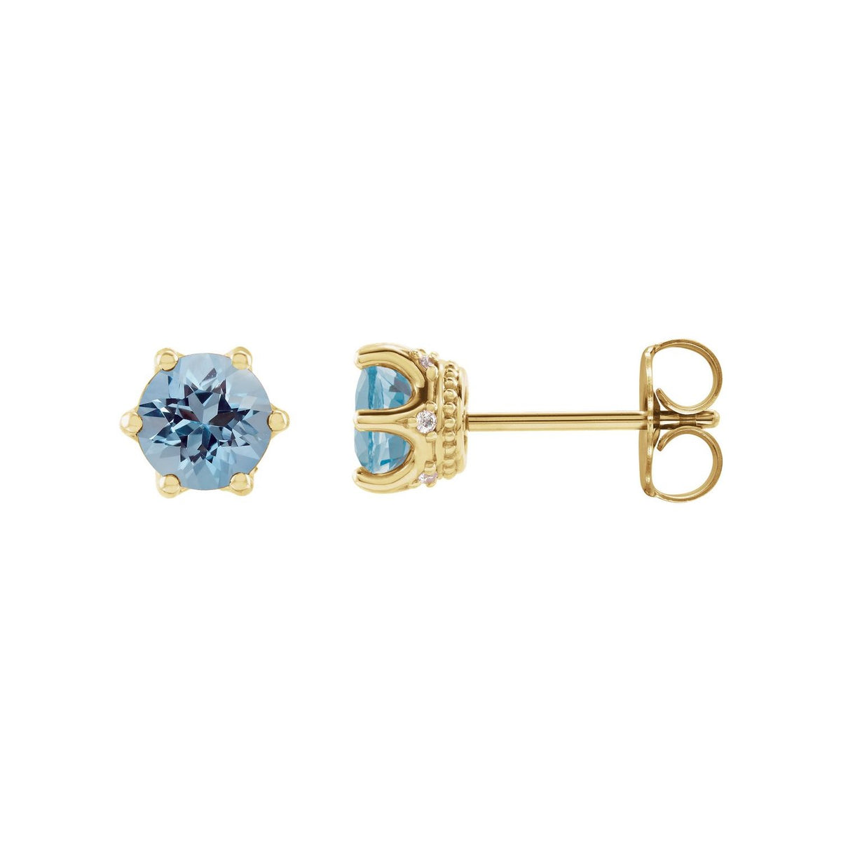 14K Yellow Gold natural aquamarine round earrings