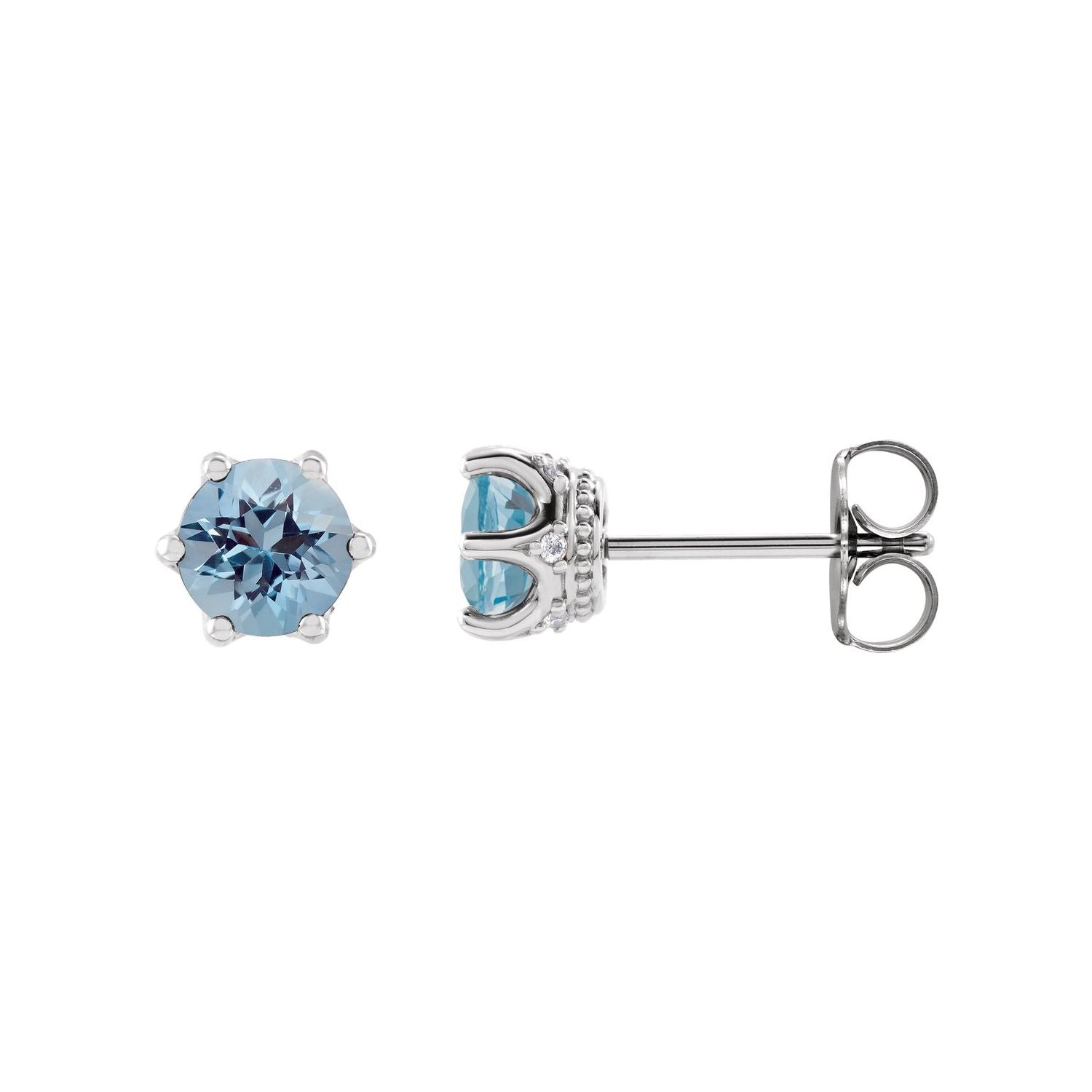 14K White Gold natural aquamarine round earrings