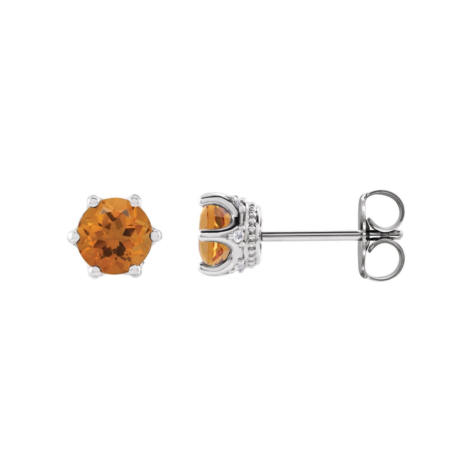 14K White Gold natural citrine round earrings