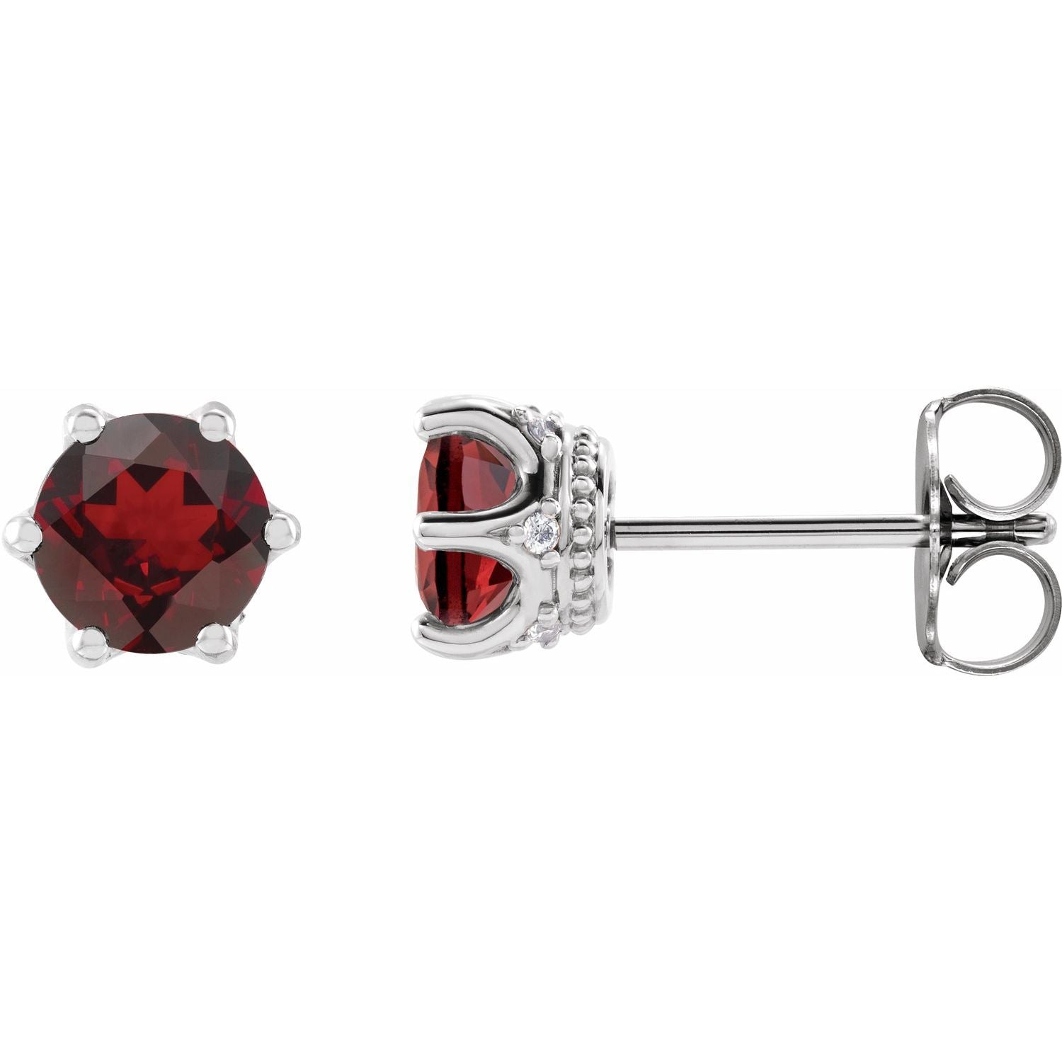14K White Gold round natural garnet earrings