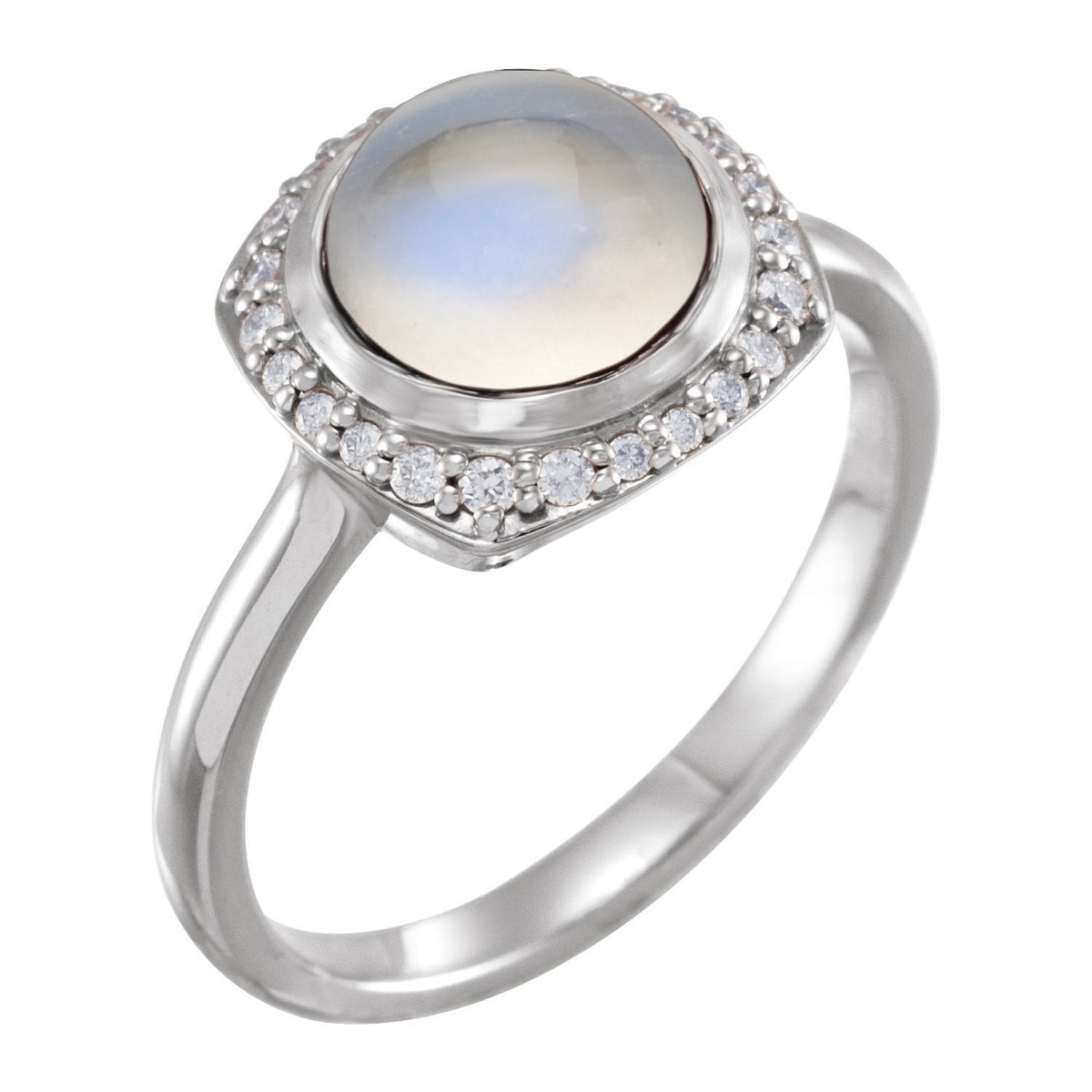 Rainbow Moonstone & Diamond Round Halo Ring in 14K White Gold - natural rainbow moonstone