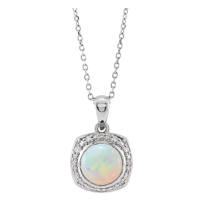 ethiopian opal and diamond cushion pave halo pendant, 14K White Gold