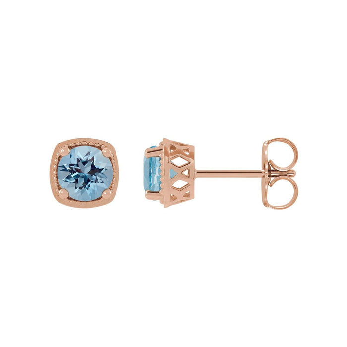 Solitaire Stud Natural Aquamarine Earrings (4 mm) in 14K Rose Gold