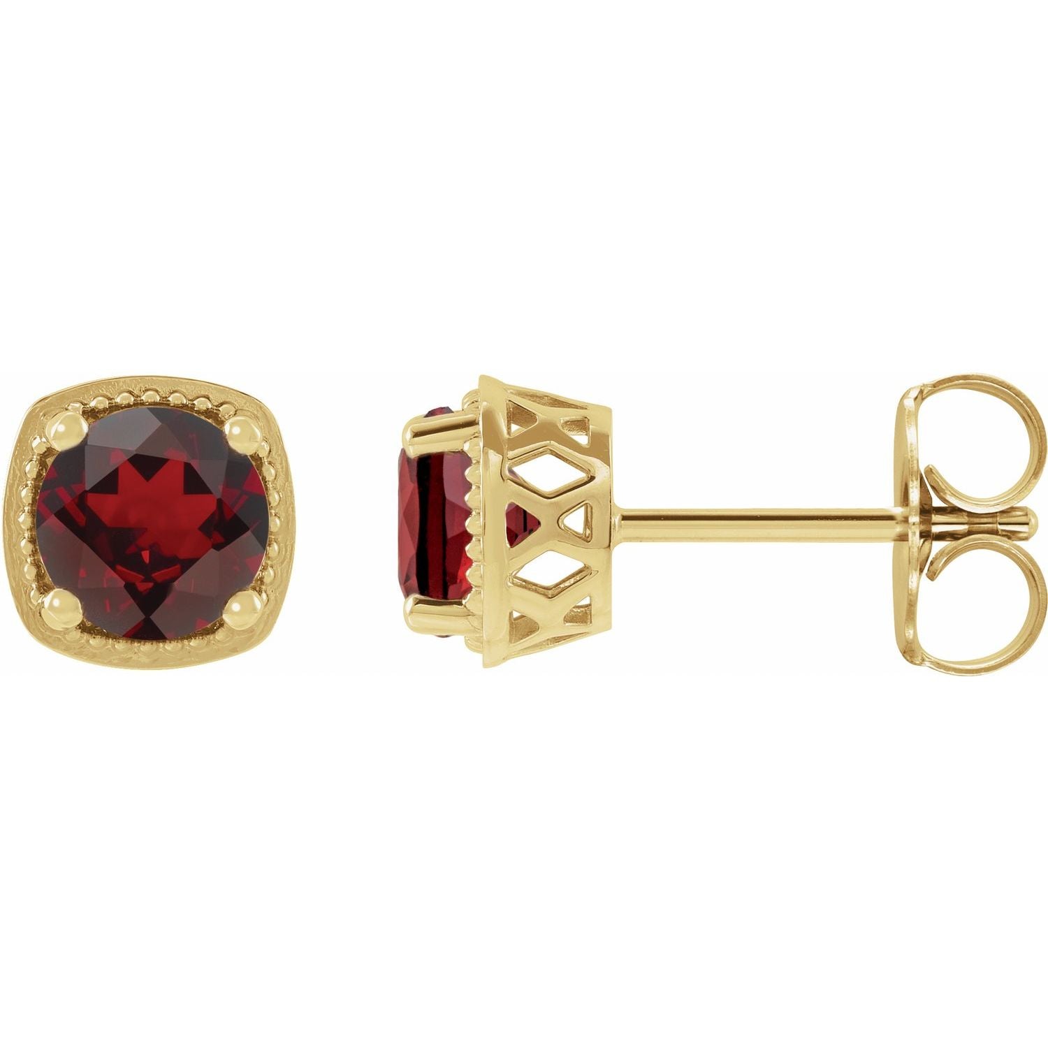 14K Yellow Gold round natural garnet earrings