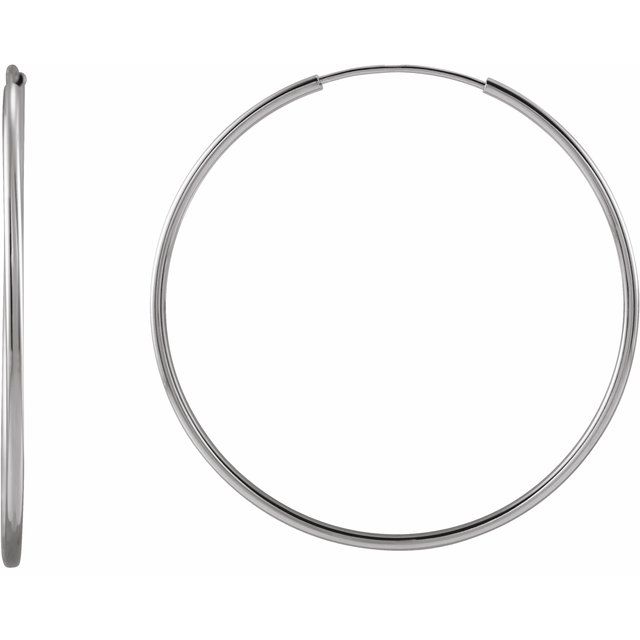 endless tube gold hoop earrings in 14k white gold, 30 mm