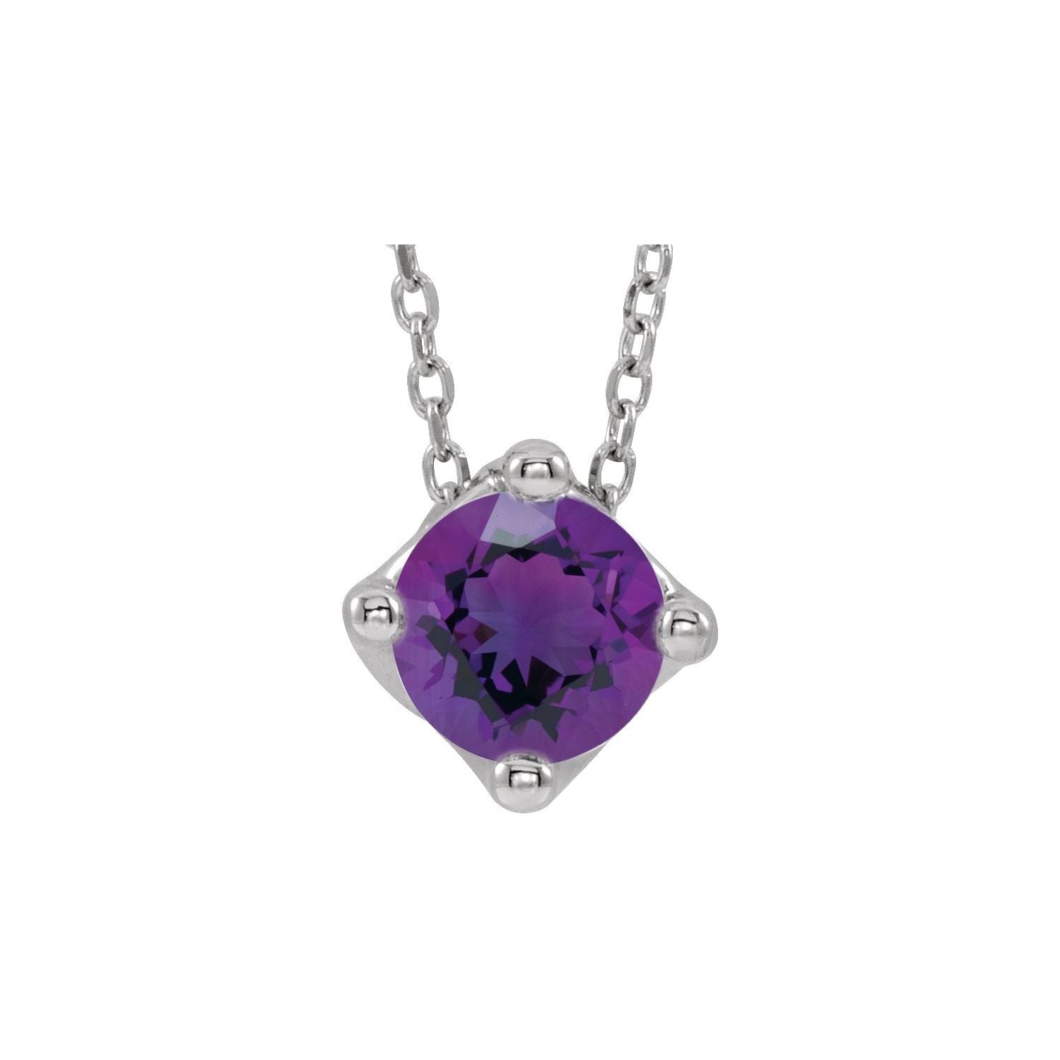 round amethyst solitaire pendant, 14K White Gold