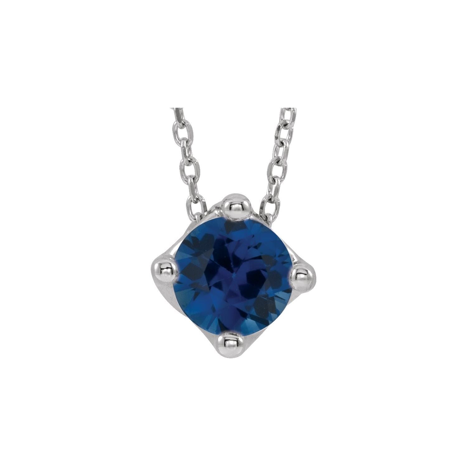 14K White Gold natural blue sapphire round blue sapphire solitaire pendant