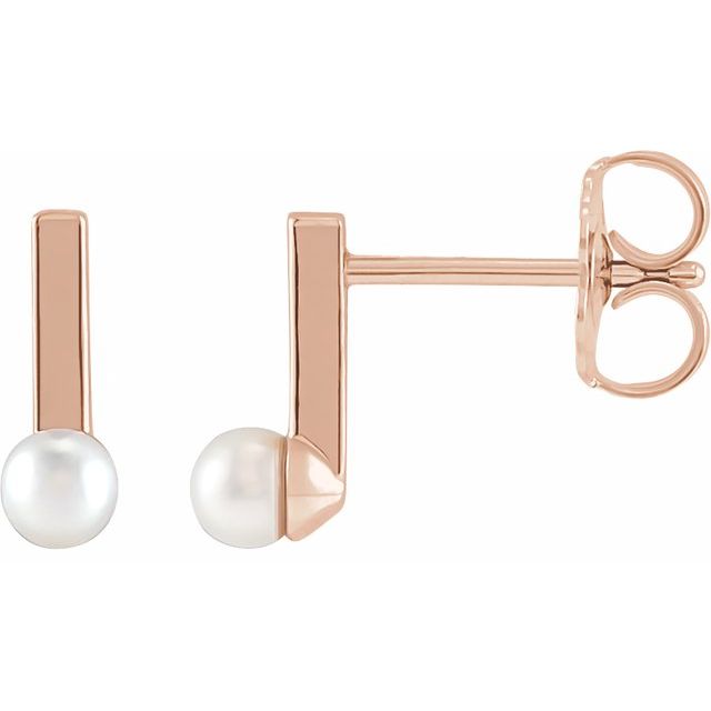 seed pearl bar earrings in 14k rose gold