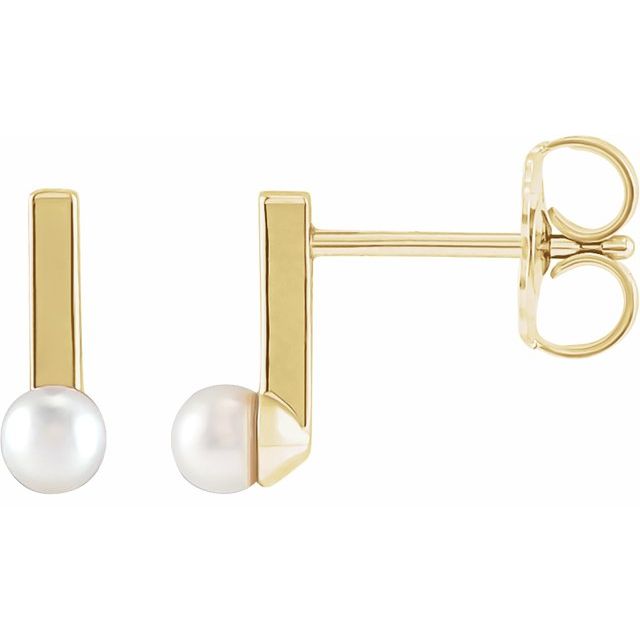 seed pearl bar earrings in 14k yellow gold