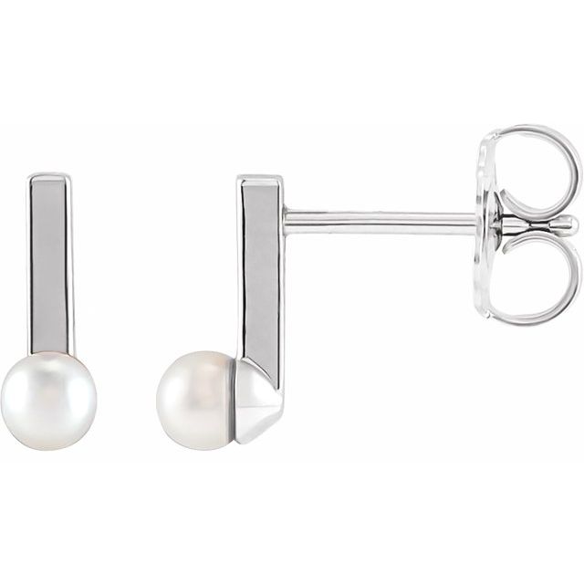 seed pearl bar earrings in 14k white gold