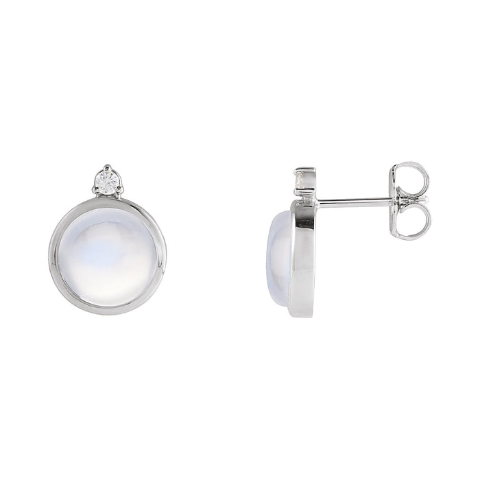 8 mm Rainbow Moonstone Stud Earrings in 14K White Gold