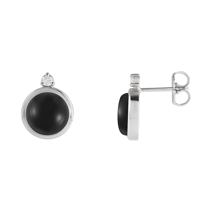 8 mm Round Black Onyx Stud Earrings in 14K White Gold