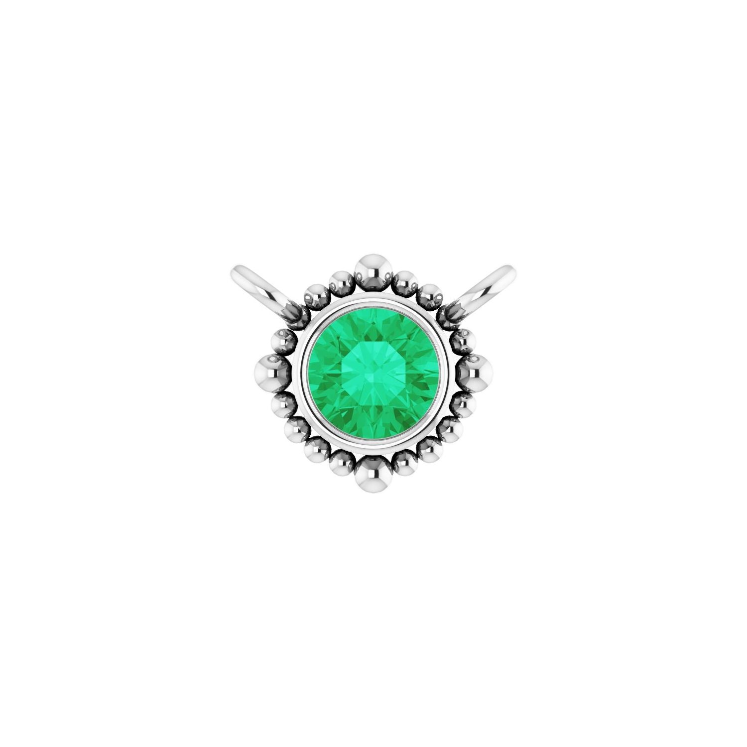 14K White Gold natural emerald beaded station necklace