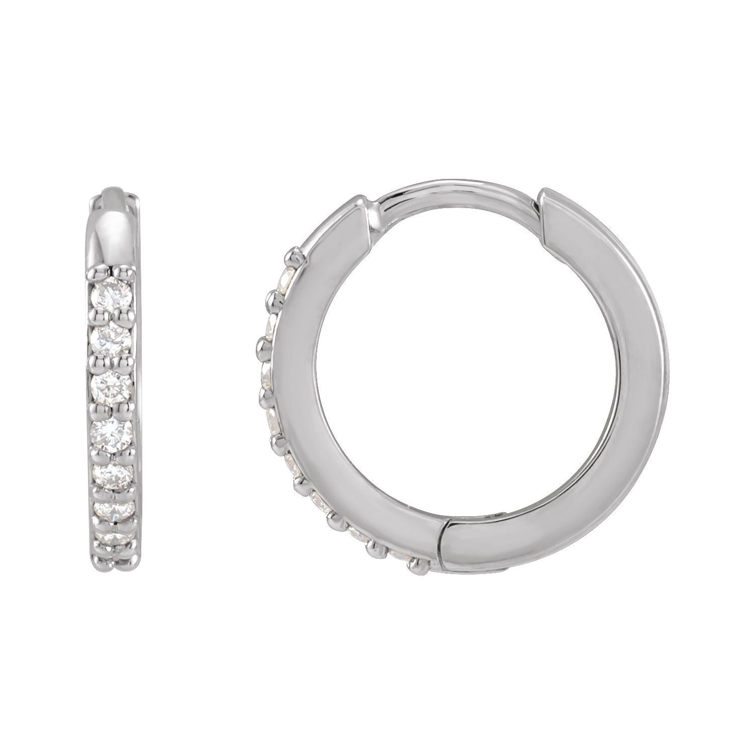 14K White Gold diamond huggie earrings