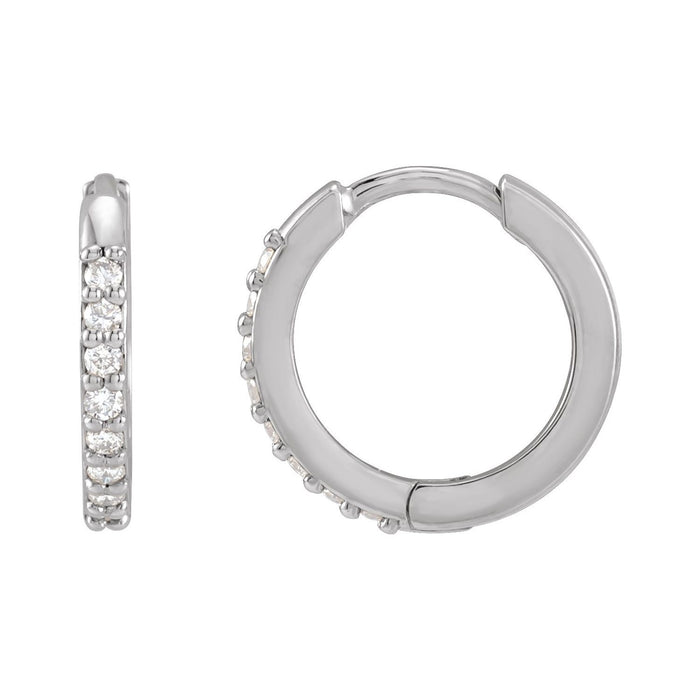 14K White Gold diamond huggie earrings